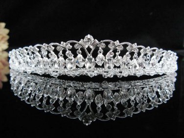 Elegance Sparkle Crystal Bridal Tiara ; Silver Rhinestone Wedding Headpiece;Dangle bride tiara#459