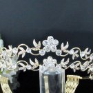 Floral Rhinestone Wedding Tiara;Bride Hair accessories;Fancy Crystal Golden Bridal Tiara#427g