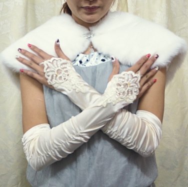 Finger-less ivory Gloves;Satin bridal Gloves;Wedding Glove; Bridesmaid Accessories#64i