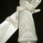 Handmade 14"satin ivory bridal gloves;Embroidery pearl wedding gloves;bride accessories #57i