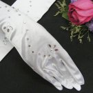 elegance White satin bridal gloves; rhinestones wedding gloves;opera;dancer Accessories #88w