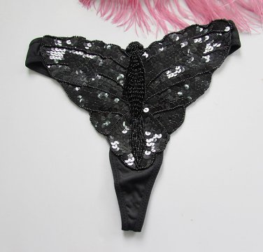 Handmade Sexy sequin T-BACK; fashionable butterfly beaded dancing party belly accessories#bk