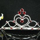 Handmade sweetheart Bridal silver red crystal comb veil,wedding tiara headpiece accessories #1327R