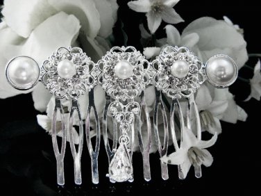 Handmade Bridal silver crystal pearl comb ;wedding tiara;bride headpiece ;opera accessories #1065s
