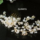 Golden floral hair comb;Bridal crystal comb ;Wedding tiara;bride headpiece ;opera accessories#947g