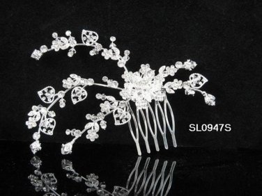 Floral silver crystal comb ;Wedding tiara;bride bridesmaid headpiece ;opera accessories#947