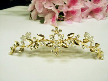 Fancy golden crystal pearl comb ;Wedding tiara;bride bridesmaid headpiece ;opera accessories#4936g