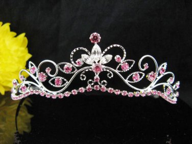 Wedding tiara;Fancy silver crystal pink tiara;bride bridesmaid headpiece ;opera accessories#11dp