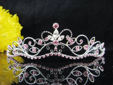 Wedding tiara;Fancy silver crystal pink tiara;bride bridesmaid headpiece ;opera accessories#11lp