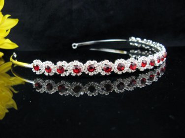 Fancy Bride Hair accessories;Red Daisy Bridal Tiara;Silver Rhinestone Wedding Headband#624r