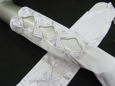 Elbow white cute bow Bridesmaid gloves;Dancer Opera Accessories;Bridal wedding Accessories#15w