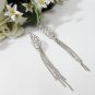 Long dangle Earring ;Bridal Bride Silver Earrings;Rhinestone Wedding Party Fashion accessories#LE1
