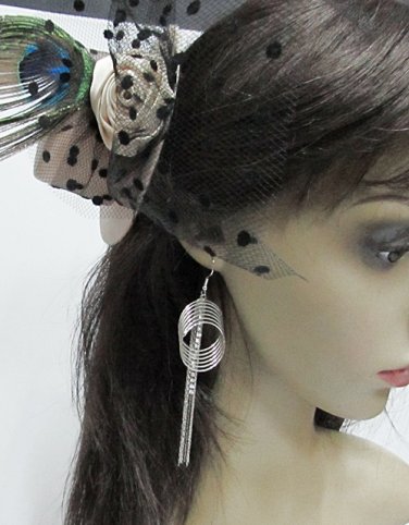 Long dangle Earring ;Bridal Bride Silver Earrings;Rhinestone Wedding Party Fashion accessories#LE6