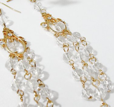 Handmade Ping Long Earrings;Rhinestone Wedding Party Fashion accessories#LE17y