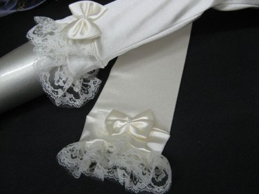 Ivory Elbow cute bow Bridesmaid gloves;Dancer Opera Accessories;Bridal #27i