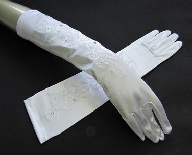 White elbow satin Bridesmaid gloves;Dancer Opera Accessories;Wedding Bridal gloves#60w