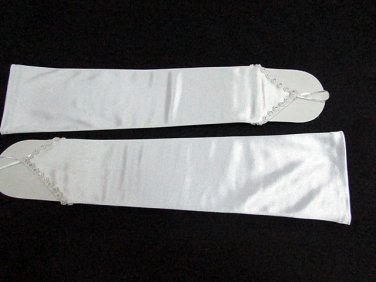 White finger-less satin Bridesmaid gloves;Dancer Opera Accessories;Wedding Bridal gloves#123