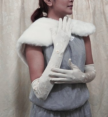 19" Embroidery Lycra Bridesmaid gloves;Dancer Opera Accessories;Wedding Bridal gloves#234i