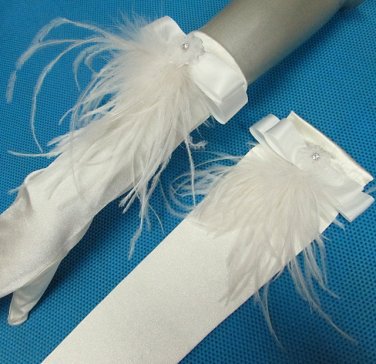 Elbow satin Ostrich Bridesmaid gloves;Dancer Opera Accessories;Wedding Bridal gloves#99i