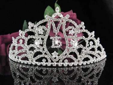 Huge Sweet Happy Birthday 15 Silver Rhinestone tiara;Fancy Headpiece;Dancer regal;Girls Tiaras #1014