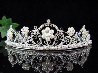 Silver Pearl Bridal Headpiece; Dancer regal;Bridesmaid Tiaras;opera Rhinestone Wedding tiara#4266