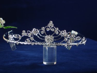 Fashion Dancer Opera Tiara;Fancy Headband ;Bridal imperial;Silver Elegance Wedding Regal#1353