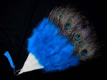 Coquet Rooster Peacock eye marabou feather Fan;Bridal Party Chandelier Fluffy Fan;ncer #4b