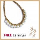 Combo Set - Elegant Faux Pearl Choker Necklace & Rhinestone Earrings Fashion Jewelry