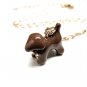 Combo Set - Classy Sweet Brown Dog Necklace & Flying Heart Earrings Fashion Jewelry