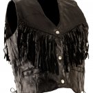 SWDSIHH150-L LADIES PATCH LEATHER FRINGED VEST LARGE