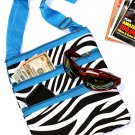 SWDSI1054 Black w/White Zebra Print Crossbody Purse Blue Trim