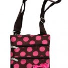SWDSI1222 Crossbody Bag 10" Brown with Pink Dots