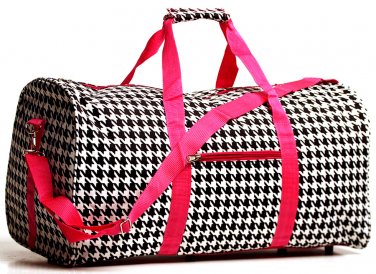 20" White with Black Houndstooth Print Duffle Bag  SWDSI1017