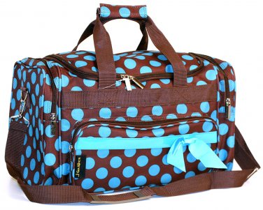 SWDSI1037- Brown W/Aqua Dots & Bow Travel Bag