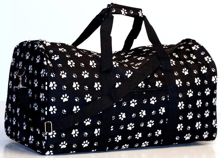 20" Black With White Doggie Paw Print Duffle Bag SWDSI1018