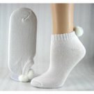 1 DOZEN SIZE 9-11 WOMENS POM POM NO SHOW SOCKS WITH WHITE BALL  SWALSKPOM-WHITE