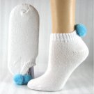 1 DOZEN SIZE 9-11 WOMENS POM POM NO SHOW SOCKS WITH LT BLUE BALL  SWALSKPOM-LTBLUE