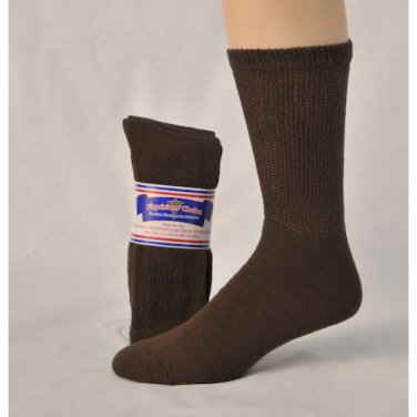 1 DOZEN SIZE 10-13 PHYSICIANS CHOICE BROWN DIABETIC CREW SOCKS  SWALSKPC10BRN