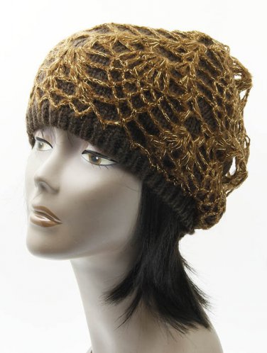 SWRUBDAH20440BRO - CROCHETED LAYER WINTER BEANIE HAT AND CAP