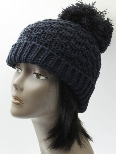 SWRUBDAH4087NVY - LARGE POM POM WINTER BEANIE HAT AND CAP