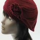 SWRUBDAH2426BUR- KNITTED FLOWER ACCENT BERET HAT AND CAP