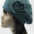 SWRUBDAH2426TEL- KNITTED FLOWER ACCENT BERET HAT AND CAP