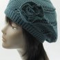 SWRUBDAH2426TEL- KNITTED FLOWER ACCENT BERET HAT AND CAP