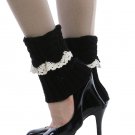 FOLDOVER LACE TOP KNITTED  LEG WARMER   - SWRUB-HAA264107BLK