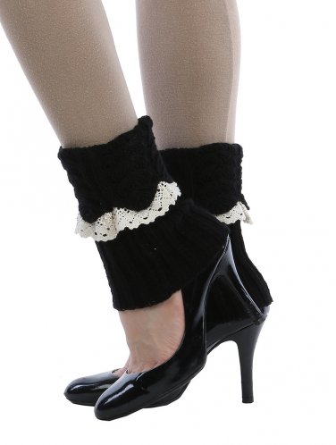 FOLDOVER LACE TOP KNITTED  LEG WARMER   - SWRUB-HAA264107BLK