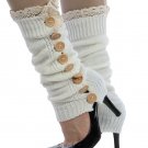 LACE TOP BUTTON EMBELLISHED LEG WARMER  - SWRUB-HAA264111WHT