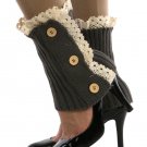 LACE TOP BUTTON EMBELLISHED LEG WARMER  - SWRUB-HAA264140GRY