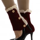 LACE TOP BUTTON EMBELLISHED LEG WARMER  - SWRUB-HAA264140RED