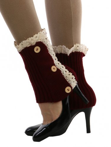 LACE TOP BUTTON EMBELLISHED LEG WARMER  - SWRUB-HAA264140RED