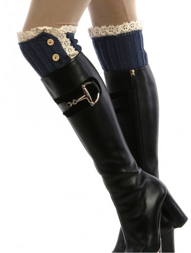 LACE TOP BUTTON EMBELLISHED LEG WARMER  - SWRUB-HAA264141BLU
